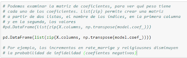 Código para obtener la matriz de coeficientes.