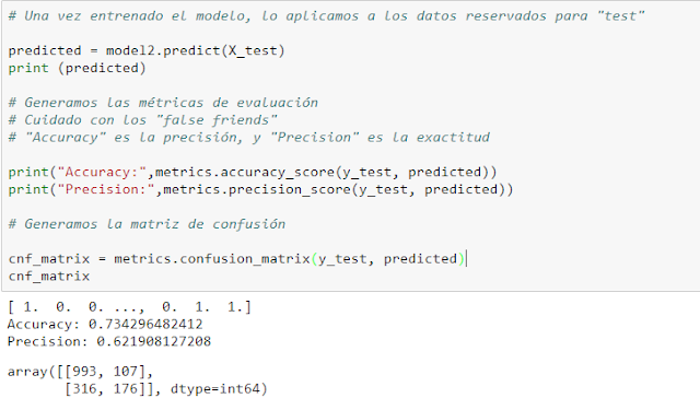  Calculamos precisión, exactitud y matriz de confusión.