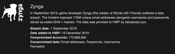 Información de la brecha de Zynga en el portal “Have I been pwned?”