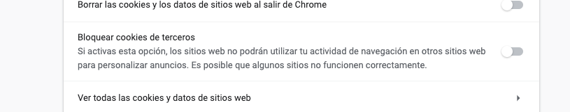 Bloqueo de cookies en Chrome