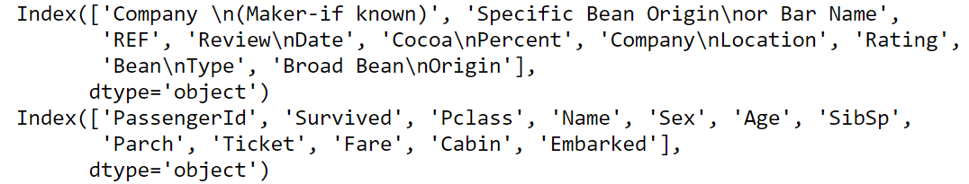 Figura 1: Nombres de columnas de ambos datasets