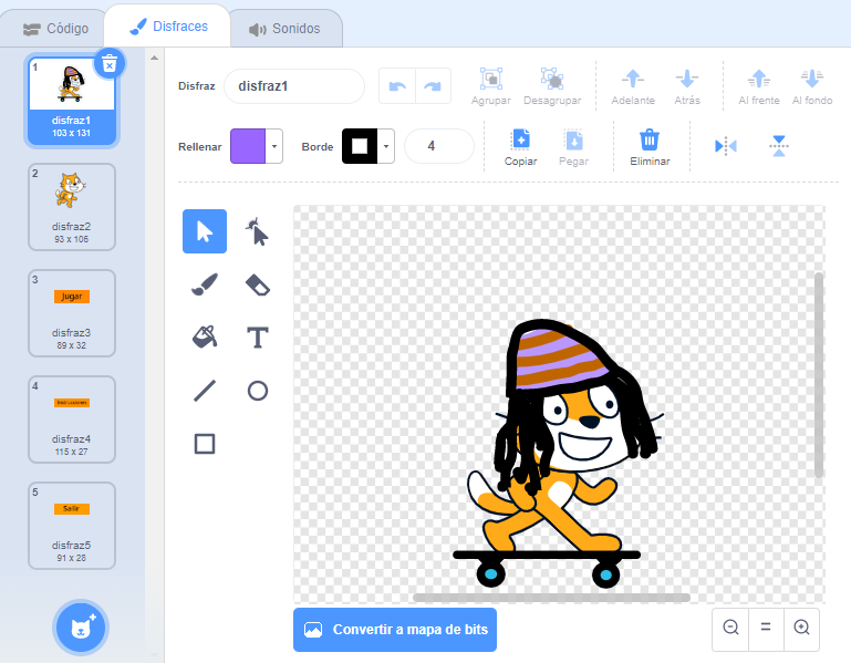 Apartado de disfraces de Scratch
