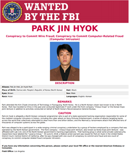 Ficha de Park Jin Hyok. Fuente: FBI