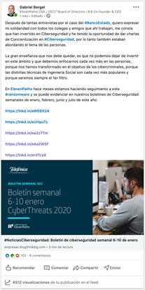 Post de Gabriel Bergel en LinkedIn sobre el ransomware