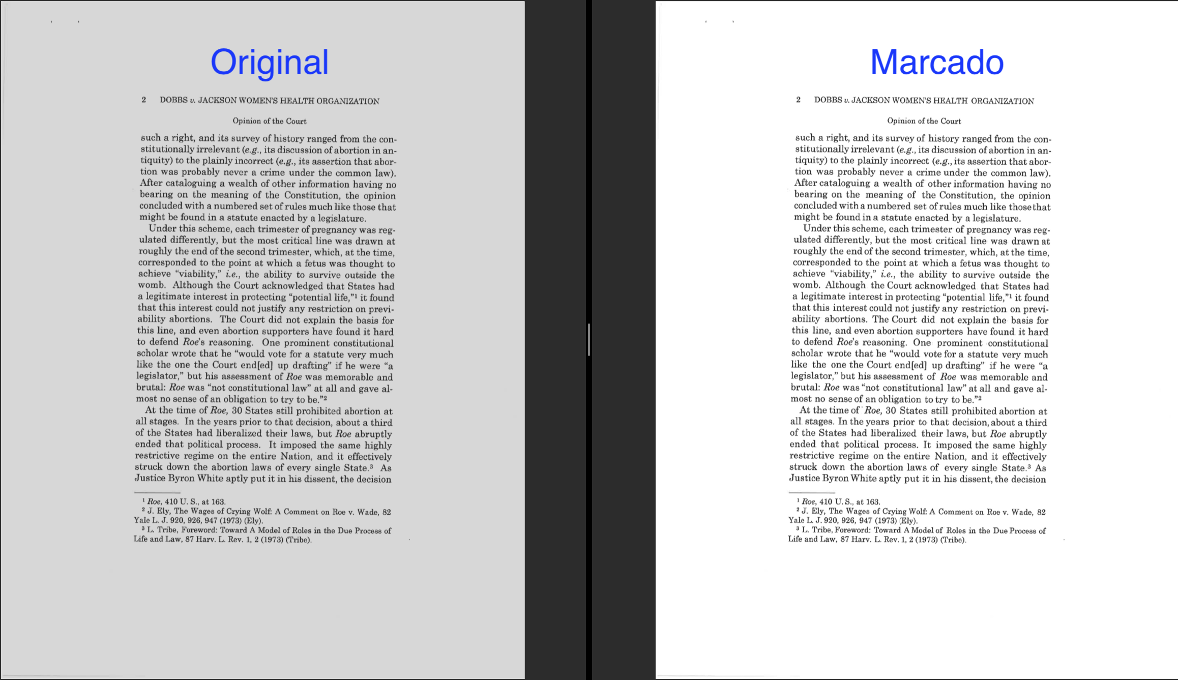 Side-by-side del documento filtrado del tribunal supremo.