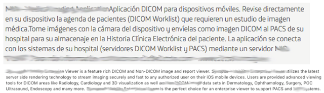 Descripciones mostradas en aplicaciones PACS/DICOM Mobile Viewer imagen