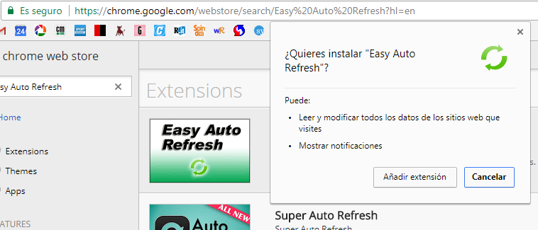 Ejemplo: Cómo se muestran los permisos de una extensión cualquiera Ejemplo: Permisos de una extensión cualquiera en Chrome