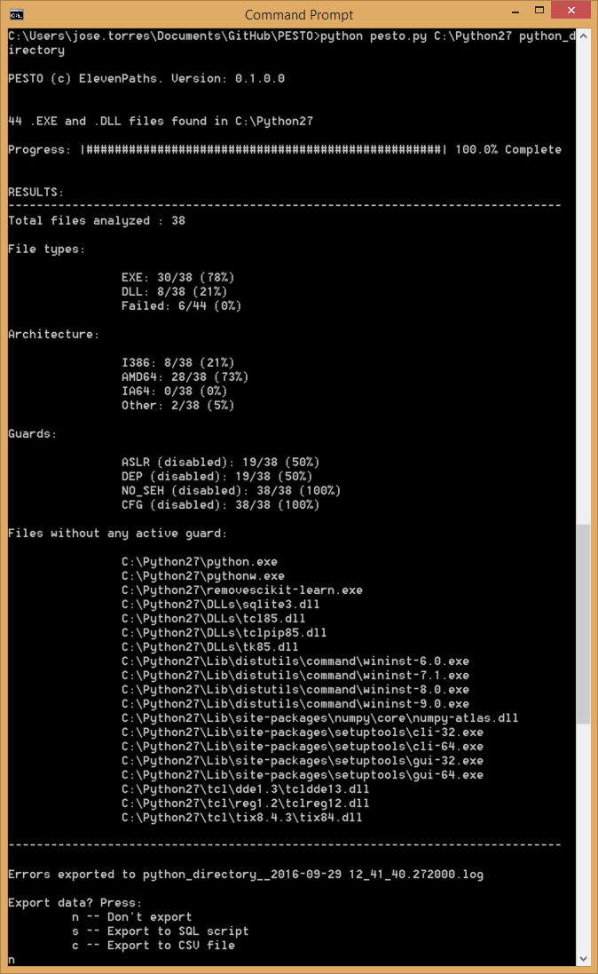 New tool: PESTO, PE (files) Statistical Tool