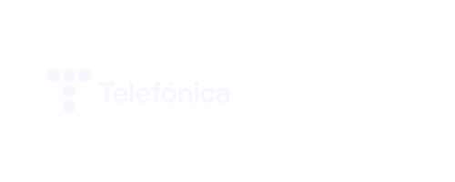 Logotipo circular azul de Telefónica con puntos blancos formando una T estilizada, representando la identidad corporativa del grupo en el caso de éxito
