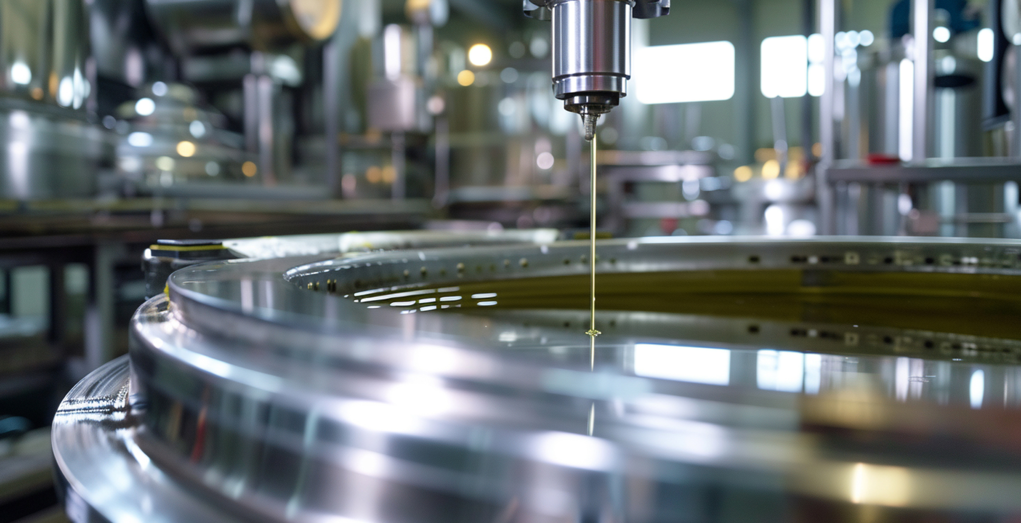 Imagen de Telefónica Tech con un depósito industrial de acero inoxidable durante el proceso de producción de aceite de oliva